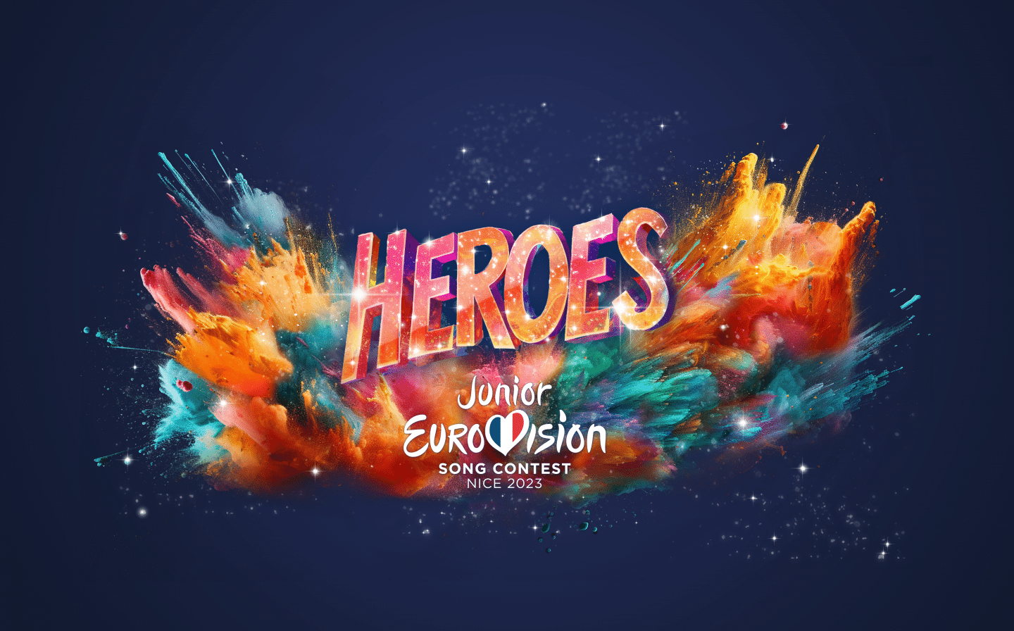 Heroes (Hősök) - a Junior Eurovision Song Contest 2023 szlogenje, versenytémája - a JuniorEurovision.tv (EBU) grafikája