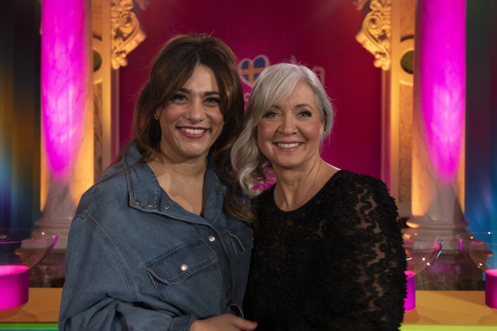 Farah Abadi and Pernilla Månsson Colt, hosts of the opening event of the Eurovision Song Contest in Malmo, at the Semi-Final Allocation Draw 2024 - Photo by Urszula Striner (SVT)